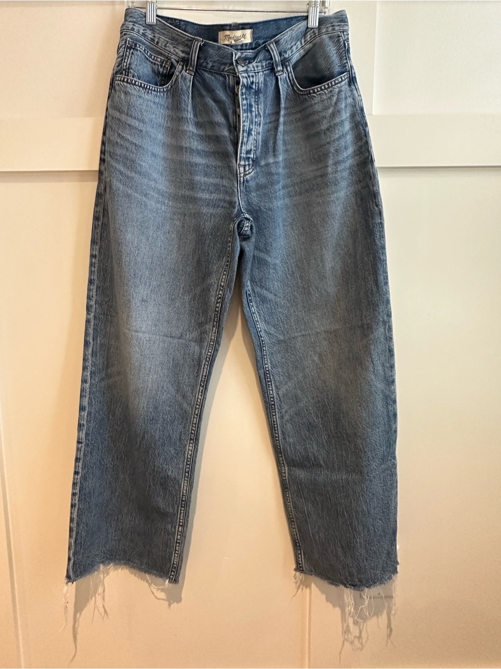 Madewell Light Blue Low-slung Baggy Leg Jeans with Frayed Hem